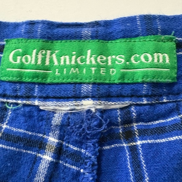 Men’s Blue Plaid Golf Knickers Pants with Green Cuffs. Comfort Elastic Sides. - Picture 7 of 12